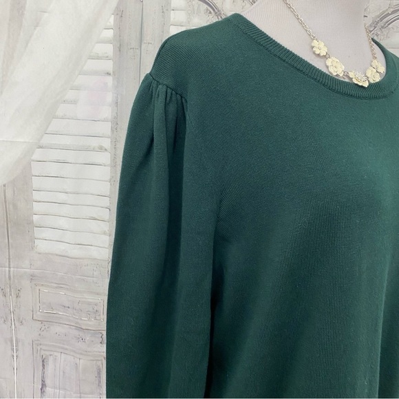 NEW Ralph Lauren Size 2X Cotton Blend Sweater Solid Green Puff Sleeves Crew Neck - Picture 3 of 13